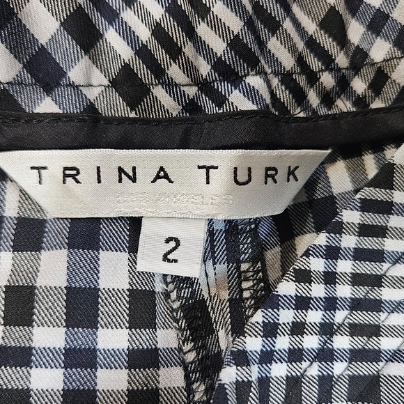 Trina Turk Pants Womens 2 Black Plaid Cropped Wide Leg Made USA 182508 Stretch - Picture 8 of 9